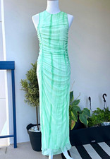ZARA Women's XS Green Tie Dye Ruched Mesh Sleeveless Maxi Dress Lined Zip