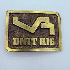 Unit Rig ' Belt Buckle 3.5" Brass Tone Vintage Industrial Auto Truck