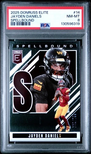 2025 PANINI DONRUSS ELITE SPELLBOUND #14 JAYDEN DANIELS 662/799 PSA 8