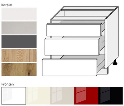 Schubladenunterschrank Platinium REJS-Vollauszug 80cm Farbe wählbar PN-D3R/80