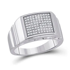 0.26 cttw Diamond Rectangle Textured Mens Band Ring 925 Sterling Silver