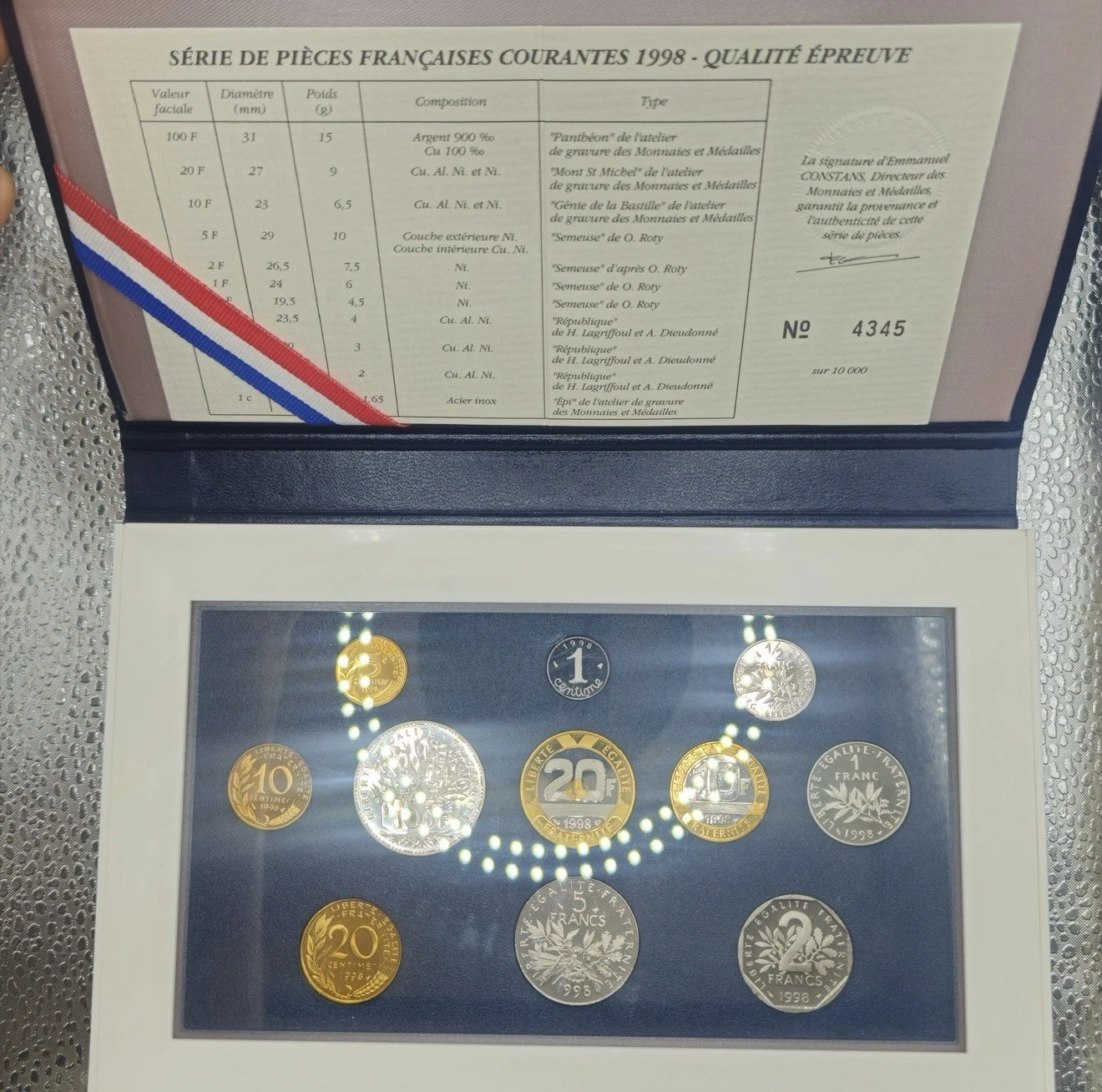Coffret De La Monnaie De Paris Fleur De Coin Francs De 1998