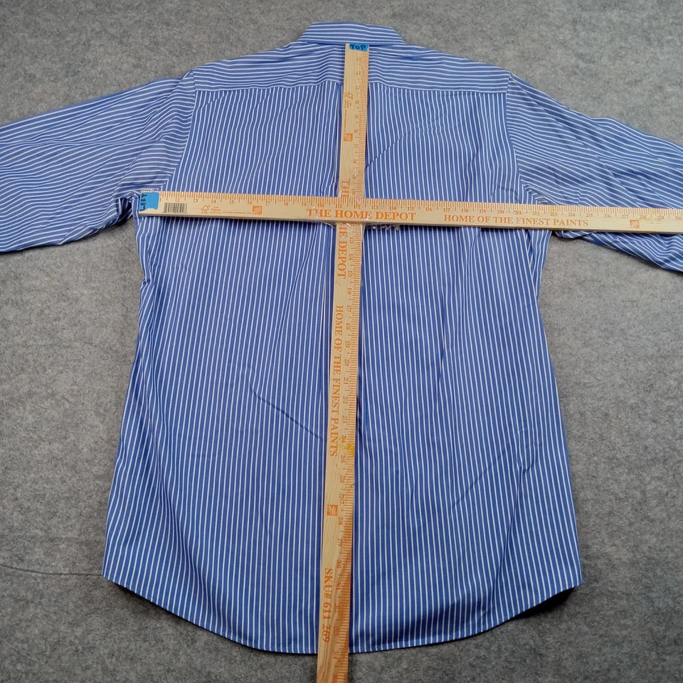 Camisa de vestir Kirkland Signature para hombre 16,5 36 rayas azules sin planchar con botones Foto 3 de 4