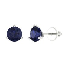 Simulated Blue Sapphire Stud Earrings, Screw back 1.5 cttw, 6mm, Round-Cut 