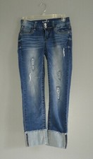 Wallflower Cuffed Jeans Distressed Patches Skinny mid wash Size 1 capri