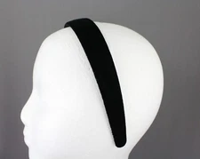 Black velvet headband soft velour hair band accessory 1" wide plain classic
