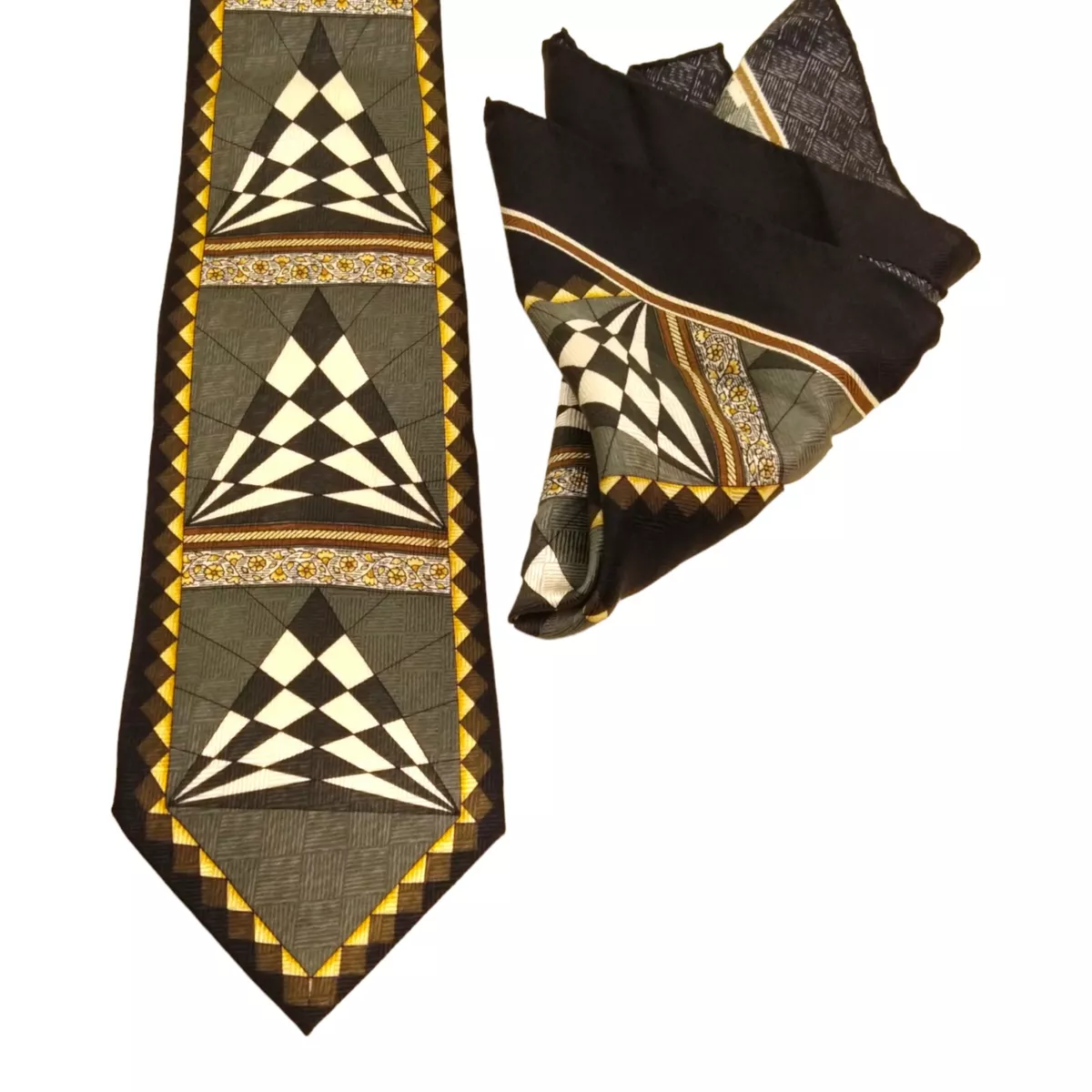 NEW Pierre Balmain Men's Designer Tie Hanky Set 100% Silk Print Necktie Handmade
