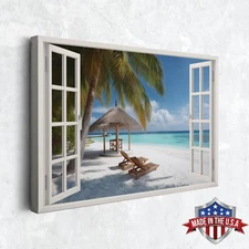 Coastal Retreat Through Open Glass Wall Art, Canvas Print Poster for Home Decor
