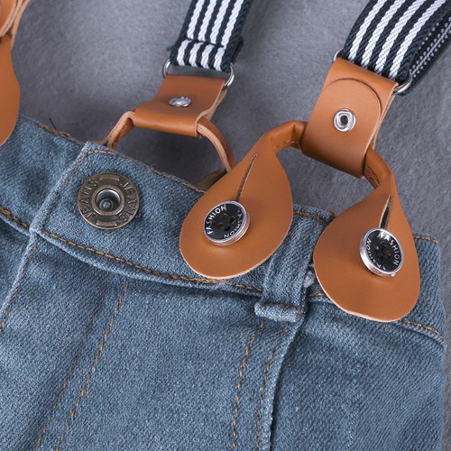 2PCS Toddler Baby Boy Outfit Stripe Tops+Suspenders Denim Shorts Kid Clothes Set - Imagen 9 de 10