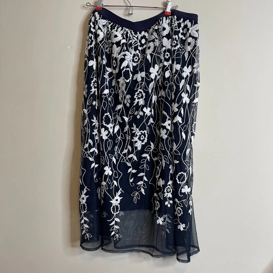 Falda GRAVER Susan Graver Mujer Talla 1X Azul Malla Bordada Completamente Forrada Foto 3 de 4