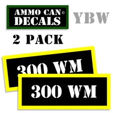300 WM AmmoCan Labels Ammunition Decals Ammo Stickers White Yellow 2 Pack BLYW