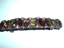 Pink Green Topaz Crystal Jeweled Hair Barrette New w Tags