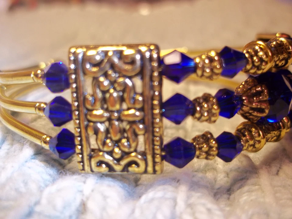 Pulseira de contas de cristal azul joia fio memória moda ouro quente E-41 - Imagem 2 de 3