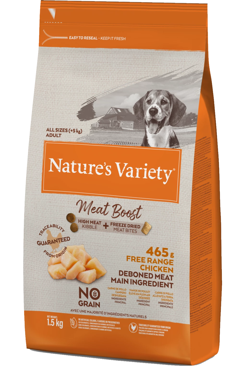 NATURES VARIETY GRAIN FREE MEAT BOOST ADULT DOG COMPLETE DRY FOOD