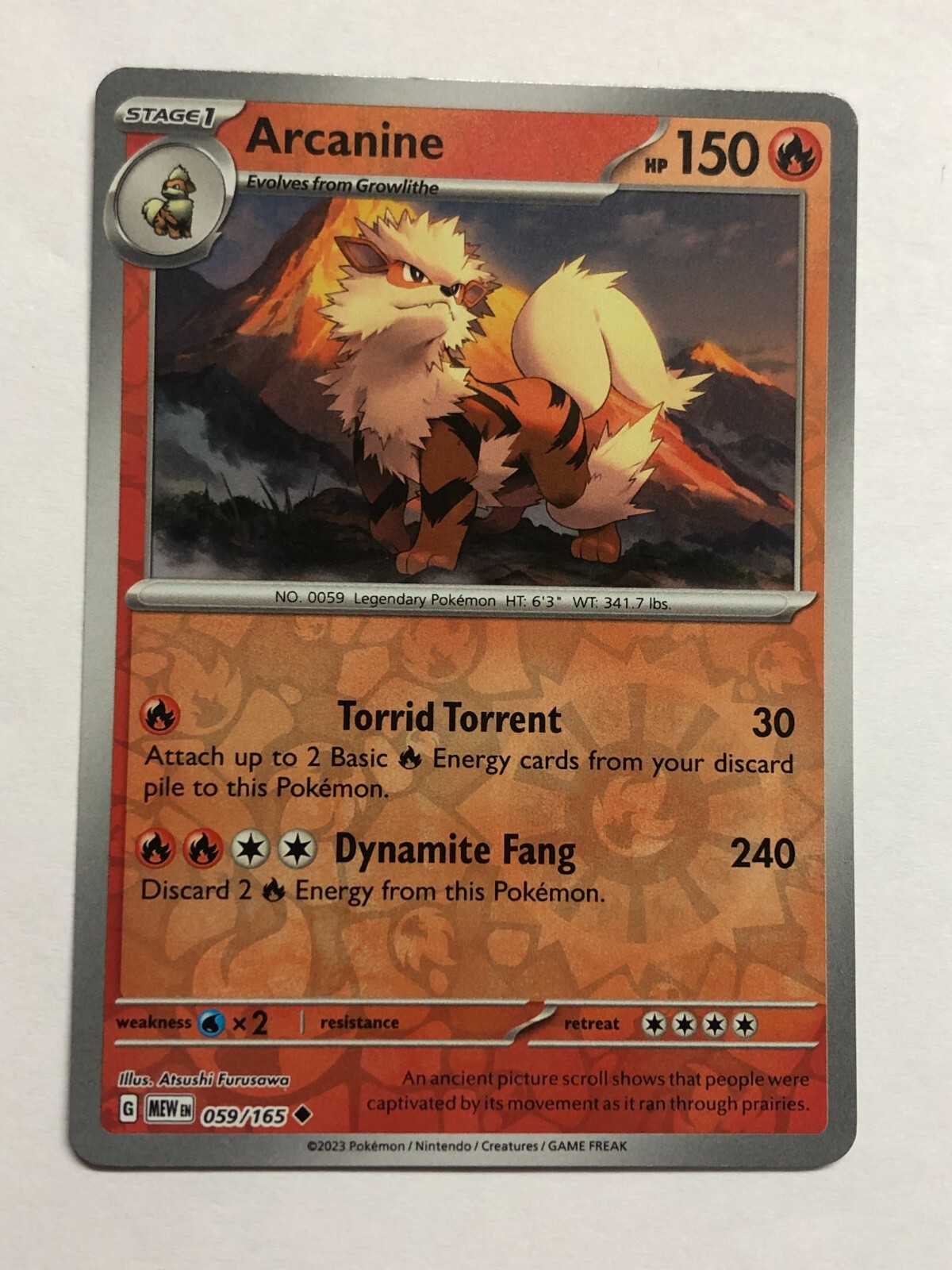 Pokemon Card 151 Reverse Holographic Arcanine 059/165 Near Mint
