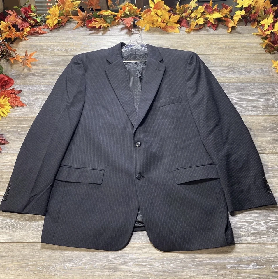Chaqueta Blazer Talla 46 Corta Para Hombre Negra Rayas Forrada de Lana Concepts Claiborne Foto 3 de 4