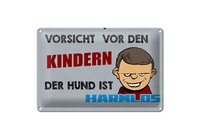 Blechschild Spruch 30X20Cm Vorsicht Vor Kinder Hund Harmlos Deko Schild Tin Sign