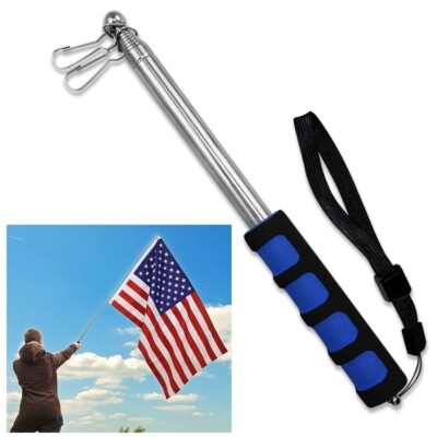 Blue 5ft Compact Flag Pole 5ft Hand Held Pole Collapsible Parade Tour Group Pole