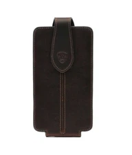 ARIAT Large Dark Brown Leather Cell Phone Case Raised Center Strip