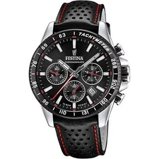 Festina F20561/4 Men's Black Dial And Leather Strap Watch