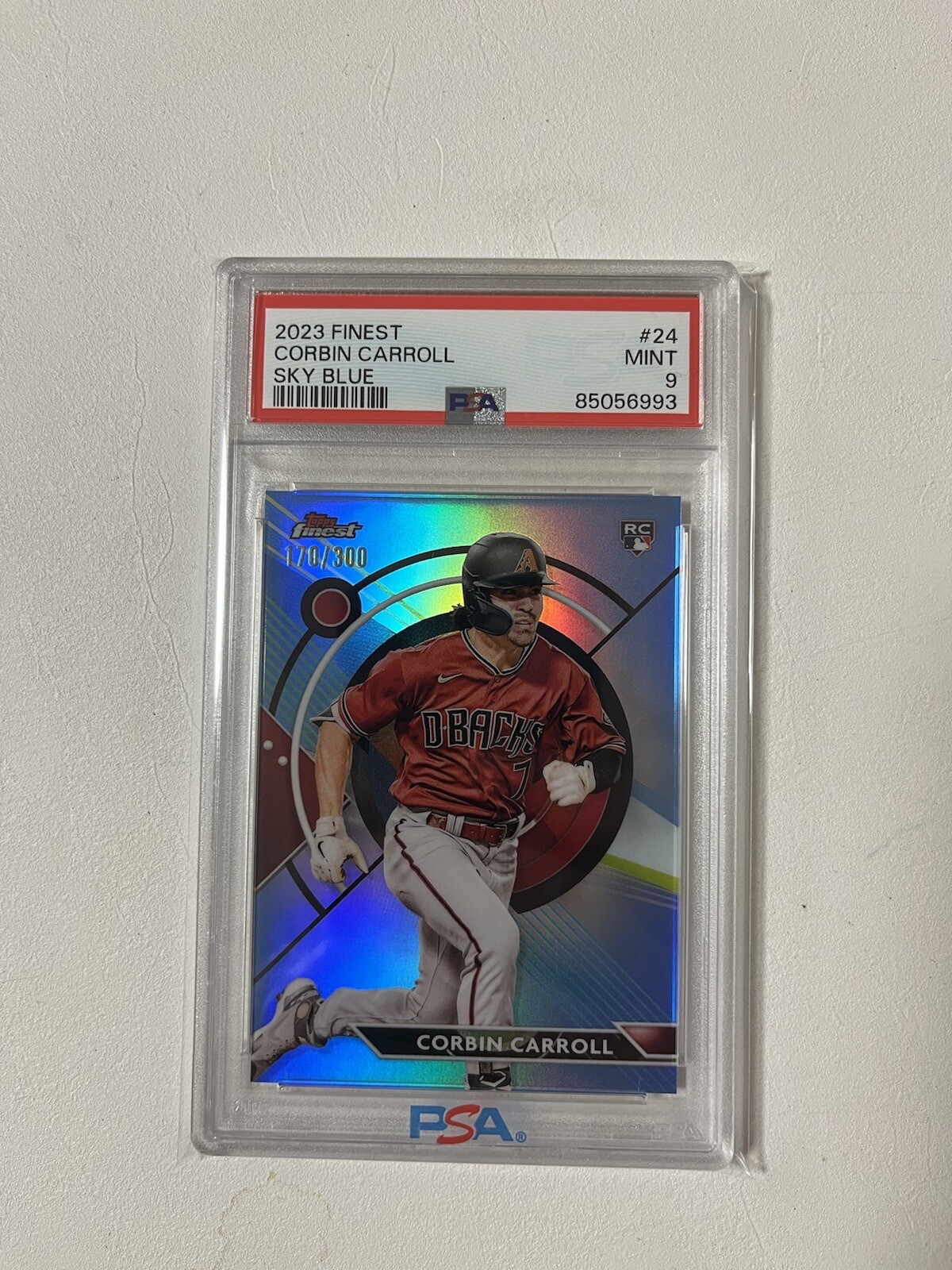 Corbin Carroll PSA 9 #170/300 Sky Blue Refractor Topps Finest 2023 RC Rookie SP