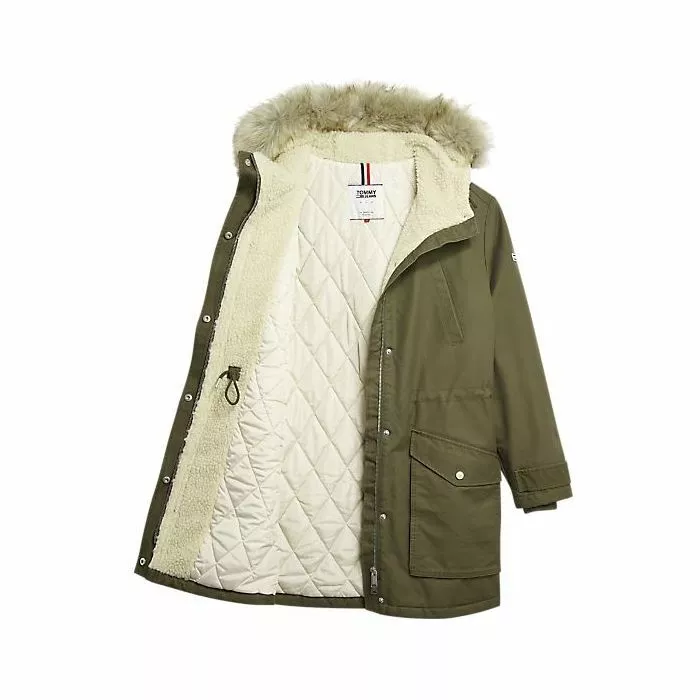 TOMMY HILFIGER TJW ESSENTIAL LINED COTTON PARKA OLIVE NIGHT NEW WITH TAGS SIZE M