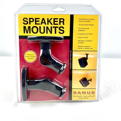 Sanus Speaker Mounts Black Two Pack Tilt Swivel Wall/Ceiling Up To 8lbs WMS3b