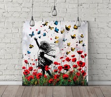 GIRL IN FLOWERS BANKSY GRAFFITI SQUARE CANVAS WALL ART FLOAT EFFECT FRAME PRINT