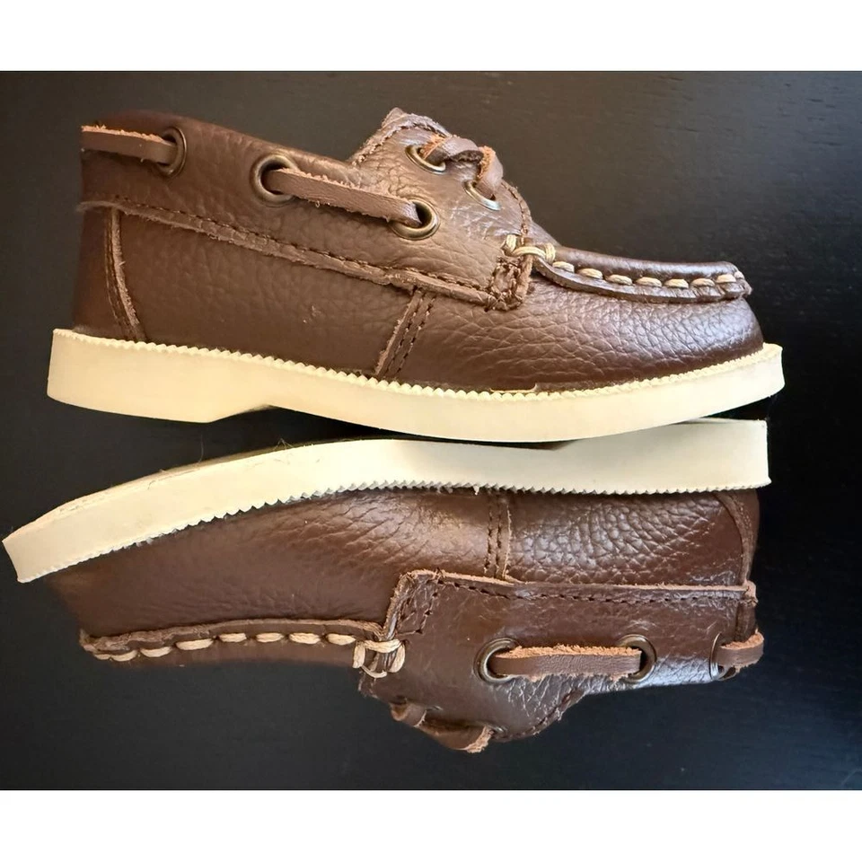 Janie and Jack 学步儿童皮革船甲板鞋男宝宝 5 码学院乐福鞋 — 第 3/4 张图片