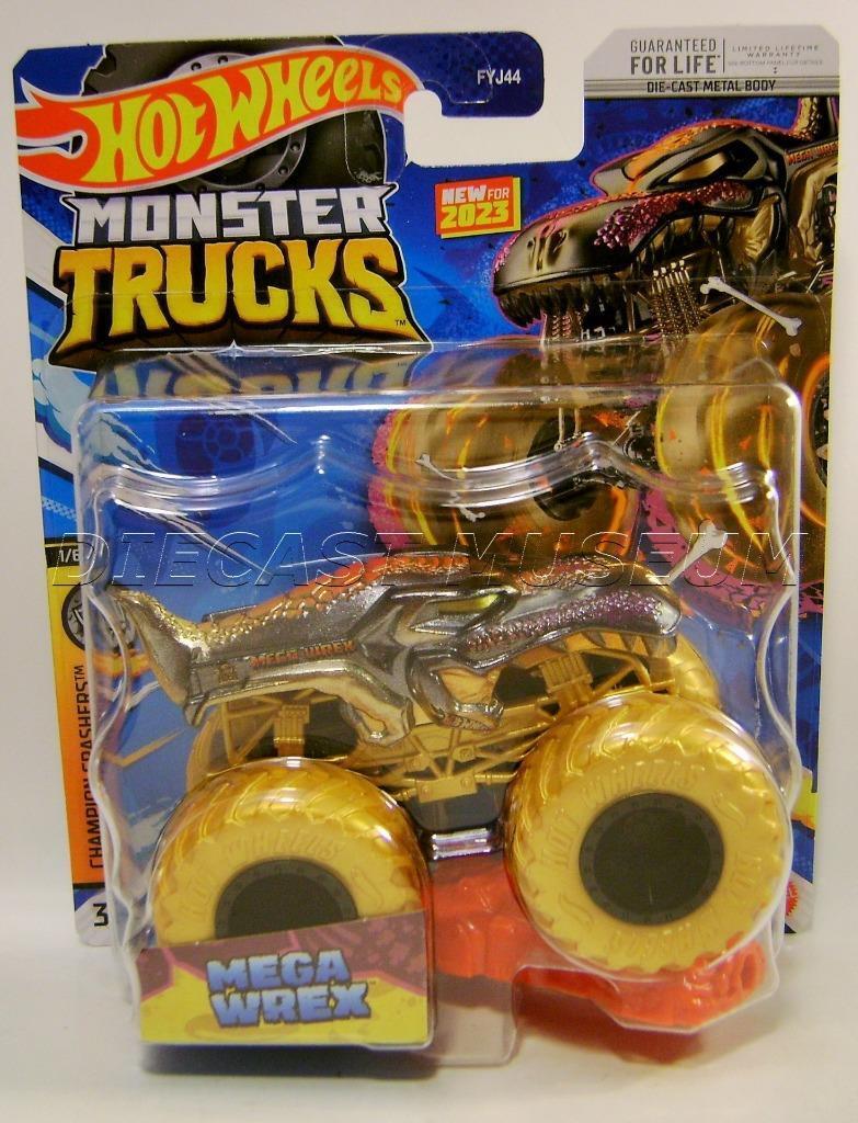 Hot Wheels Monster Red Truck Mega Wrex Dinosaur T Rex 1:64 SILVER W/ BLUE  TIRES