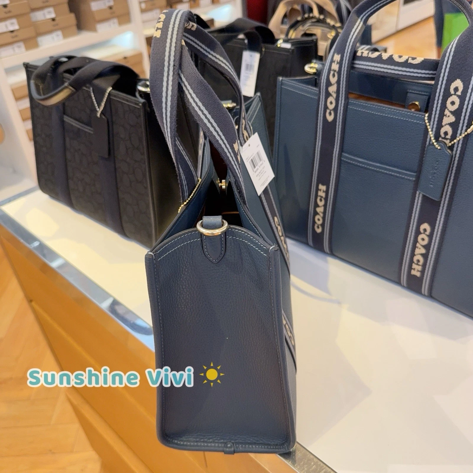 Borsa Coach CBM10 Smith nuova con etichetta in pelle di ciottoli e tessitura oro denim