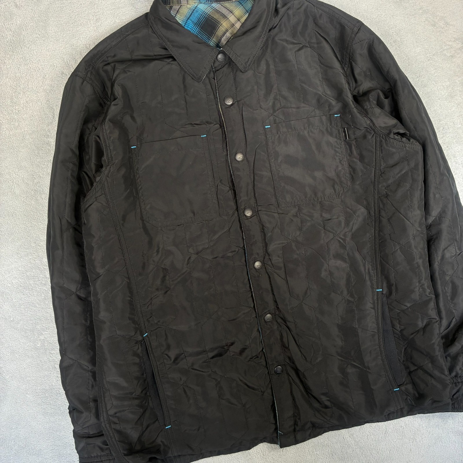 VTG Oakley Y2K Blue Green Reversible Quilted Lined XL Snap Button Shirt Jacket image 7