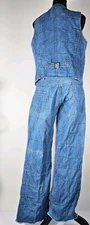 Vintage 1970s MEN'S WINDOWPANE JEANS Sz 36 BELLBOTTOMS And VEST(Brittania) Sz M 