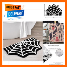 Spider Web Bath Mat Black Halloween Rug Non Slip Washable 16x24 Cozy Soft