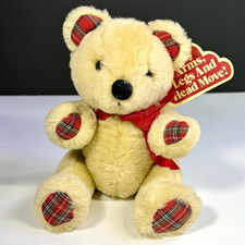 VTG 1984 Dakin Tinsel Teddy Plush Stuffed Animal Articulated Plaid Accents 9"