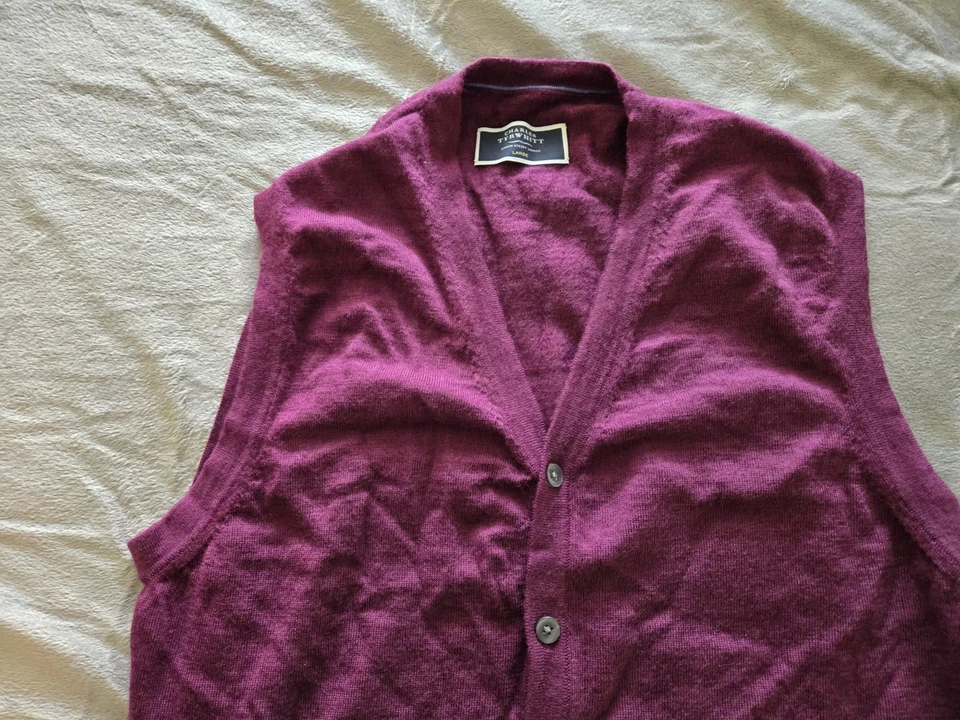 Charles Tyrwhitt Cárdigan Suéter Chaleco Para Hombres Grande Borgoña Lana Merino Abotonada Foto 3 de 4