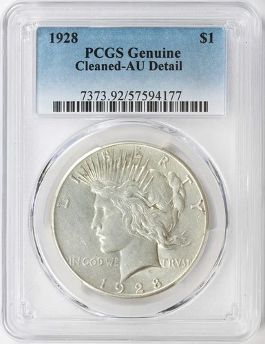 1928 $1 Peace Silver Dollar PCGS AU Detail - Cleaned