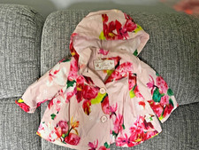 Ted Baker Girls Pink Floral Coat 9-12 Months With Detachable Hood Excellent Cond