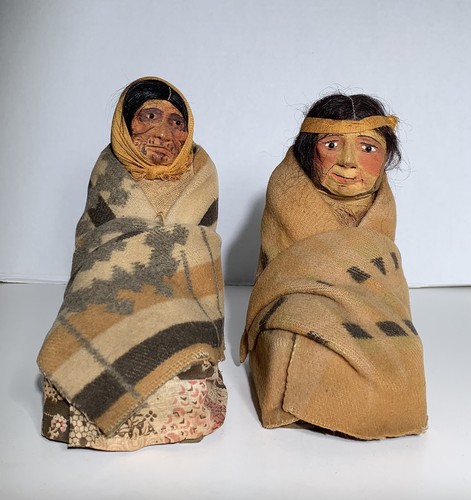 Signed Labeled MARY FRANCES WOODS NATIVE AMERICAN PAIR SKOOKUM DOLLS Antique