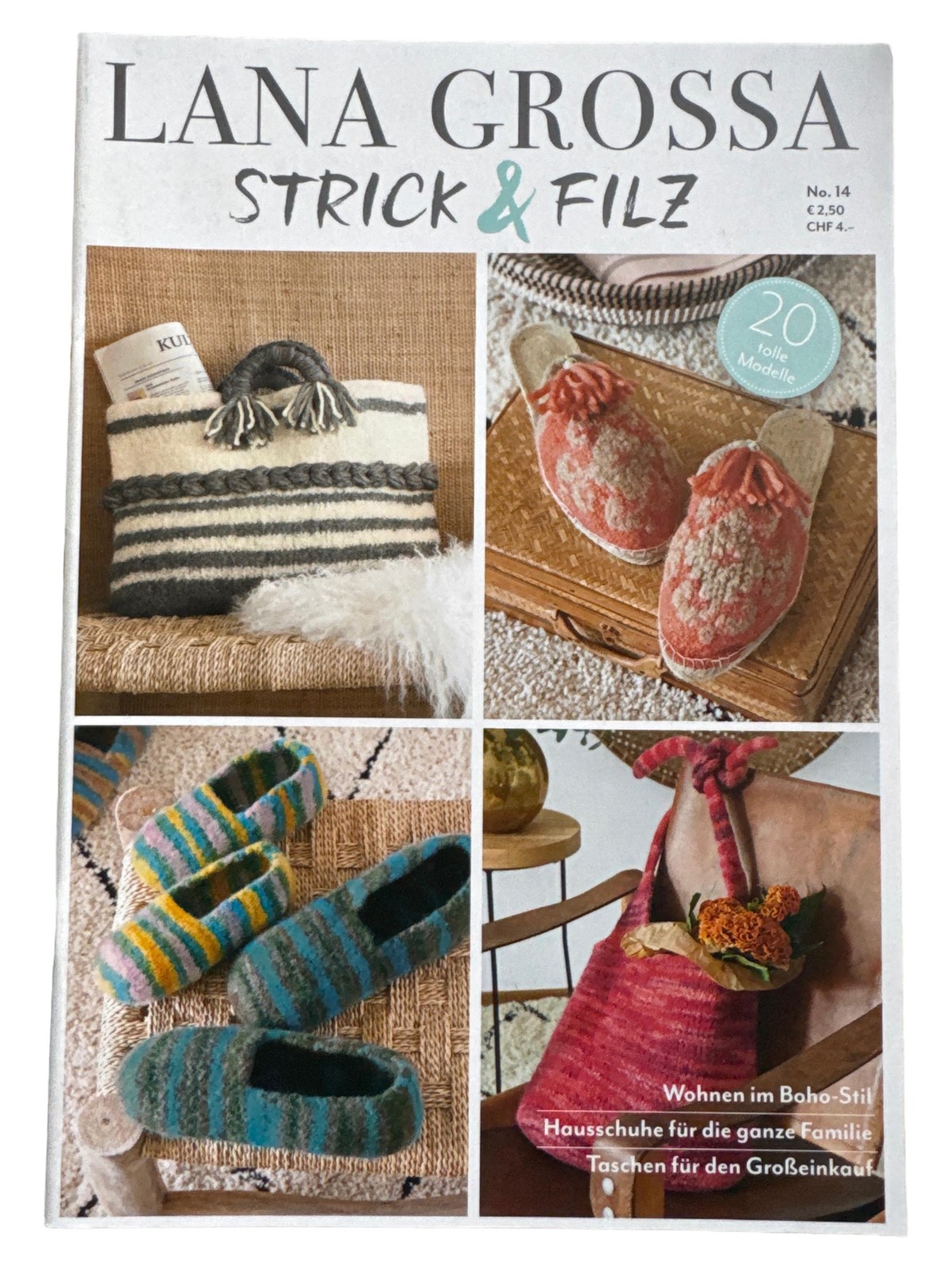 SAOLA Lana Grossa rivista maglia e feltro n. 14 Pantofole tasche fai da te