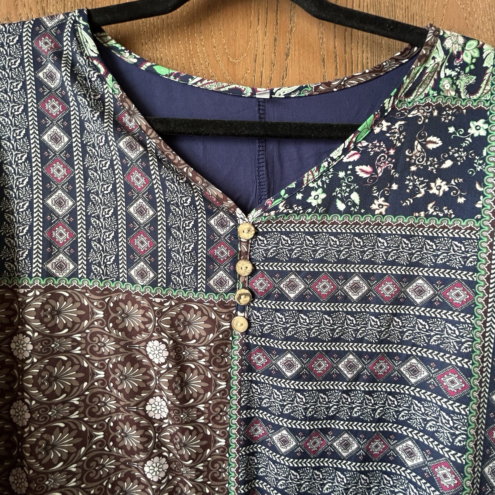 Izuria Patchwork Button-Accent Layered Midi Dress… - image 9