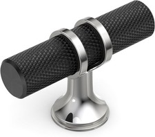 10 Pack Matte Black Silver Knurled Cabinet Knobs Kitchen Drawer Pulls Hardware