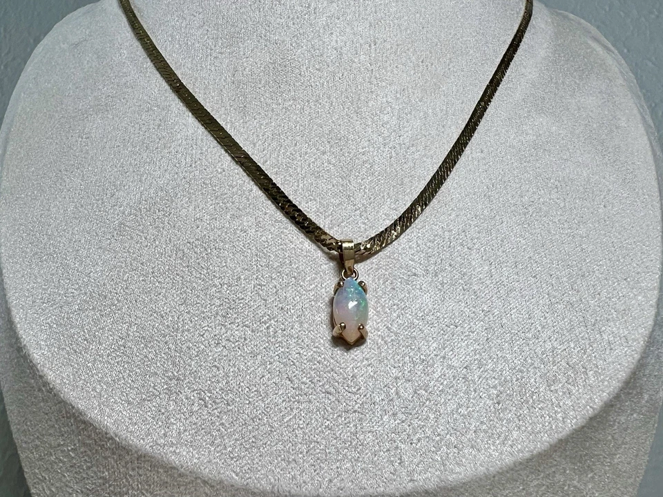 Великолепная итальянская цепочка-ожерелье из чистого золота 14 карат с подвеской из натурального опала — 20 дюймов - Изображение 2 из 4