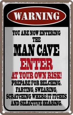 Blechschild 18x12 cm warning man cave enter at your risk Deko Geschenk Metall Sc