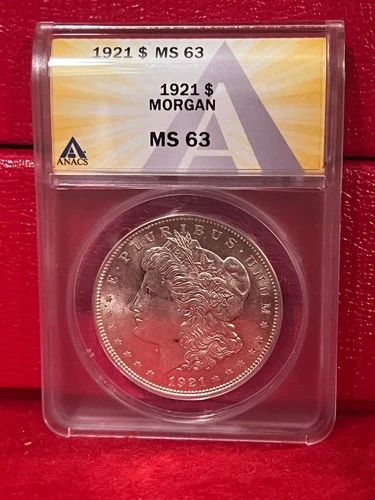1921 MORGAN SILVER DOLLAR ANACS CERTIFIED MS63
