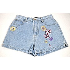 Vintage Jean Shorts Xhilaration W26 Size 1 90s Blue Painted Flowers High Waist