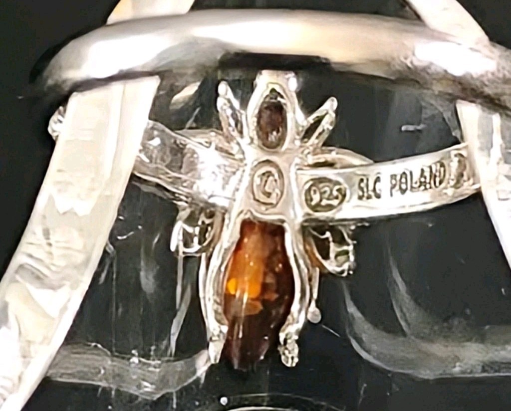 Cognac Amber Bumblebee Ring Solid Sterling Silver… - image 12