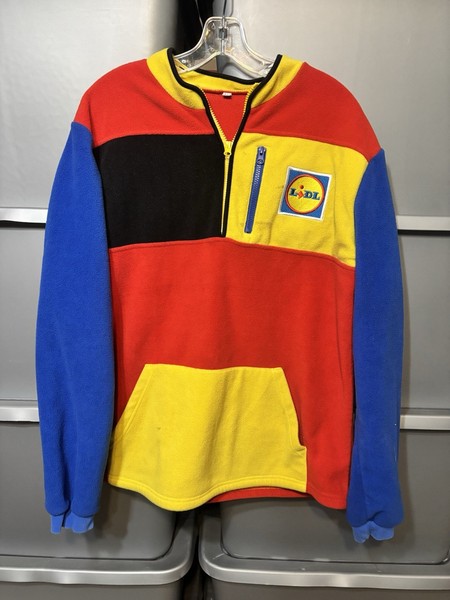 Chaqueta polar vintage Lidl Colorblock 1/4 cremallera para hombre M colorida retro