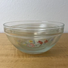 Vintage Set of 4 Durable Heat Resistant Small Nesting Glass Bowls Floral Design