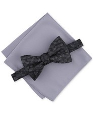 Alfani Mens Bow Tie Pocket Square One Size Black